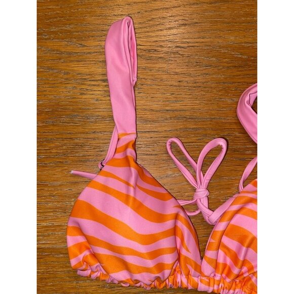 Zebra Print Triangle Bikini Set - Pink & Orange - Womens Swimwear - Picture 5 of 7